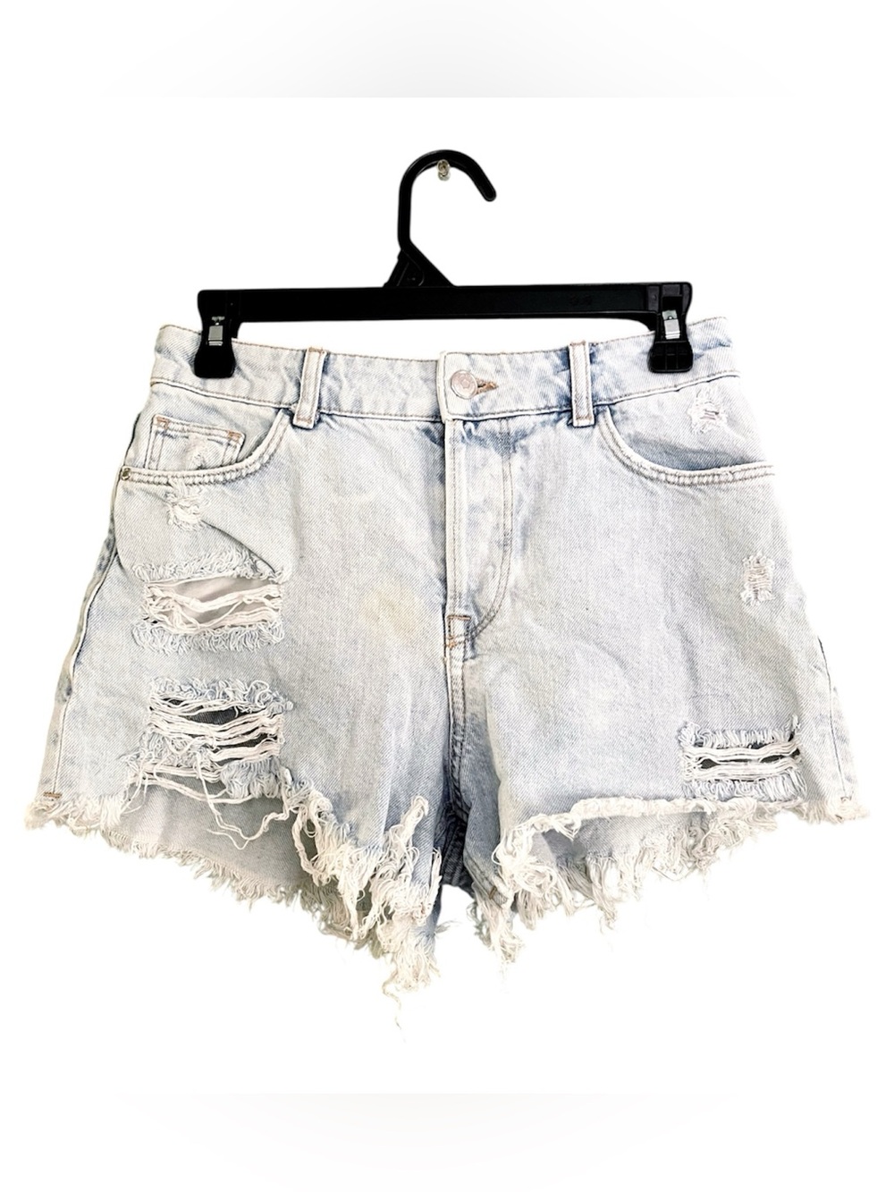 Zara Light Blue Distressed High-Rise Denim Shorts
